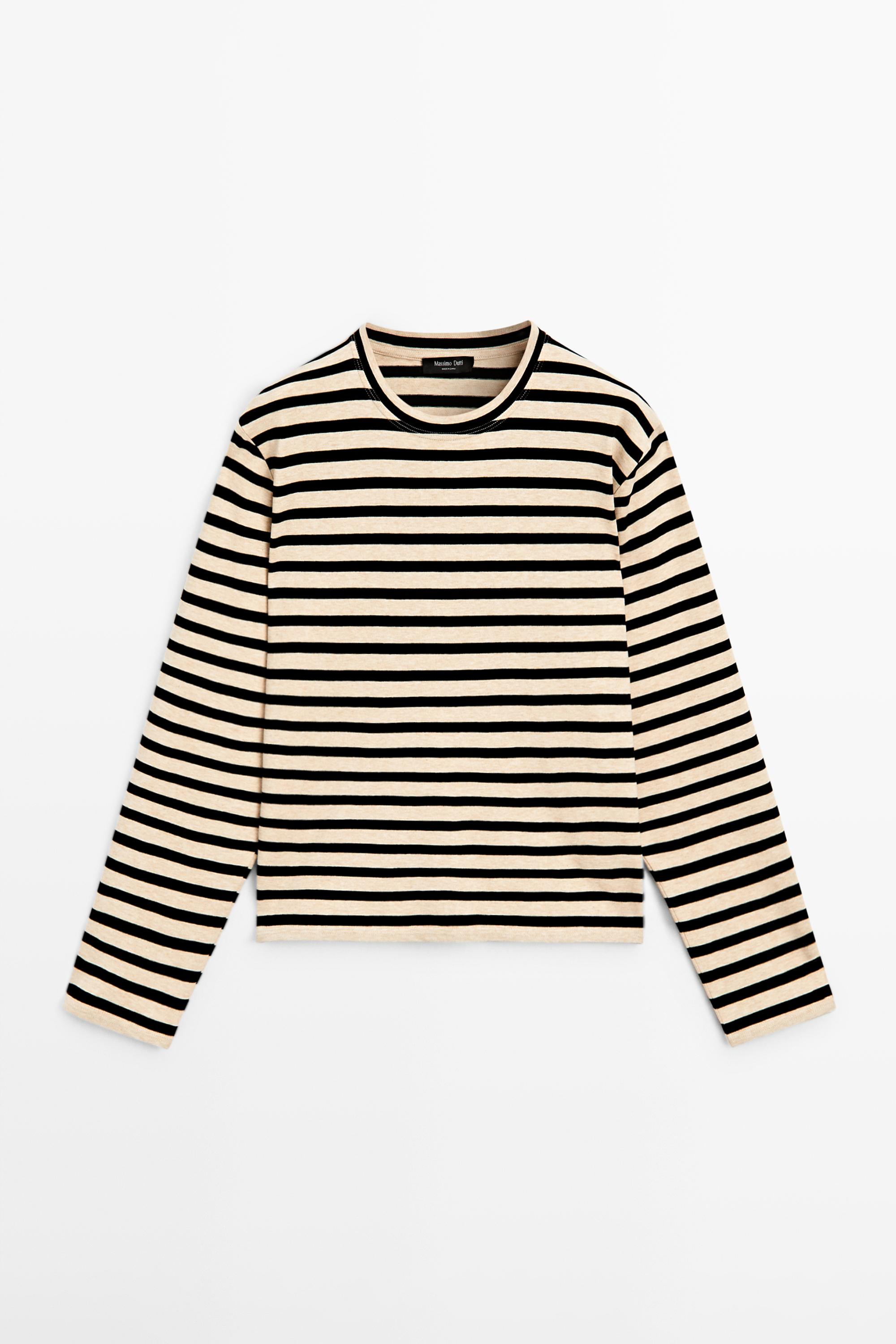 Oversize striped cotton blend T-shirt